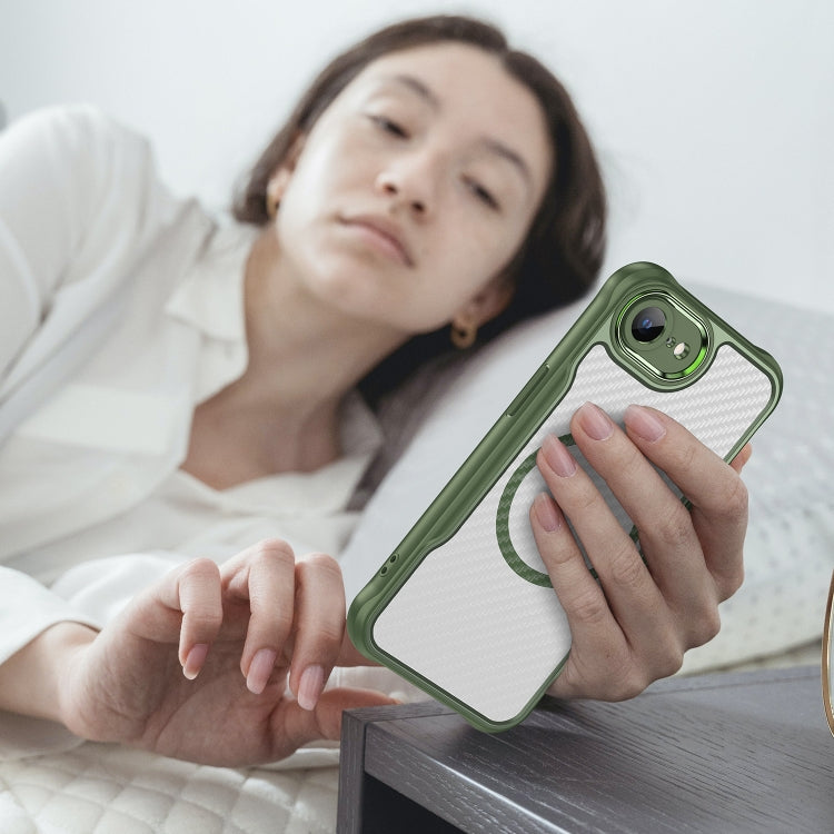 For iPhone 16e Carbon Fiber Texture MagSafe Translucent Phone Case(Green) - iPhone 16e Cases by PMC TechLife | Online Shopping South Africa | PMC TechLife | Buy Now Pay Later Mobicred