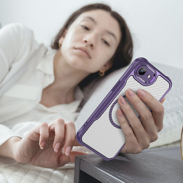 For iPhone 16e Carbon Fiber Texture MagSafe Translucent Phone Case(Purple) - iPhone 16e Cases by PMC TechLife | Online Shopping South Africa | PMC TechLife | Buy Now Pay Later Mobicred