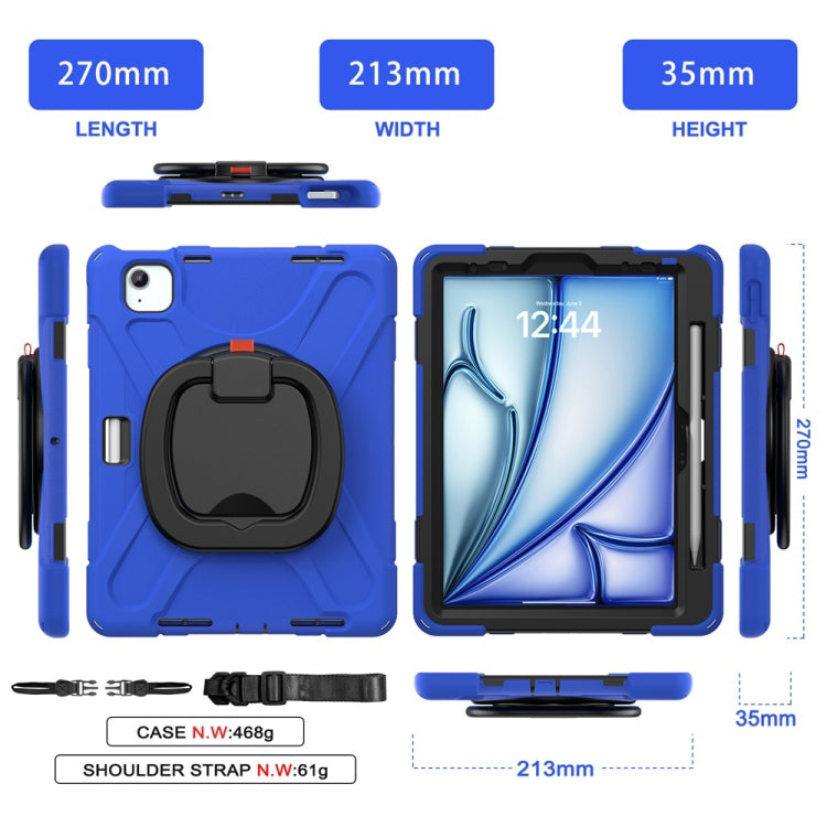 For iPad Air 11 2024 / Air 11 2025 Silicone Hybrid PC Tablet Case with Holder & Shoulder Strap(Blue) - iPad Air 11 2025 / 2024 Cases by PMC Jewellery | Online Shopping South Africa | PMC Jewellery | Buy Now Pay Later Mobicred
