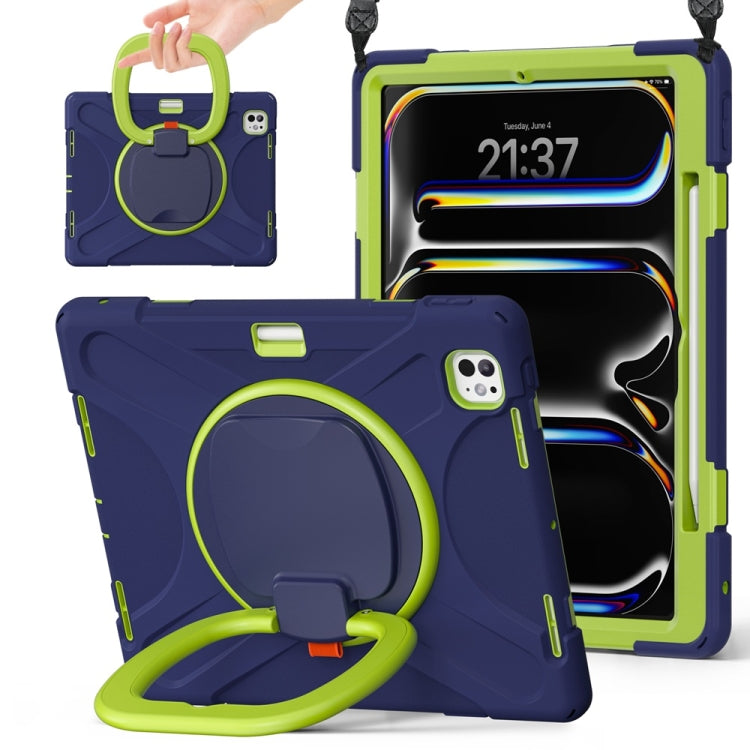 For iPad Pro 11 2024 Silicone Hybrid PC Tablet Case with Holder & Shoulder Strap(Navy Blue Lime) - iPad Pro 11 2024 Cases by PMC Jewellery | Online Shopping South Africa | PMC Jewellery | Buy Now Pay Later Mobicred