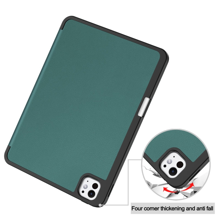 For iPad Pro 11 2024 Custer TPU Pure Color 3-Fold Holder Smart Leather Tablet Case with Pen Tray(Dark Green) - iPad Pro 11 2024 Cases by PMC Jewellery | Online Shopping South Africa | PMC Jewellery | Buy Now Pay Later Mobicred