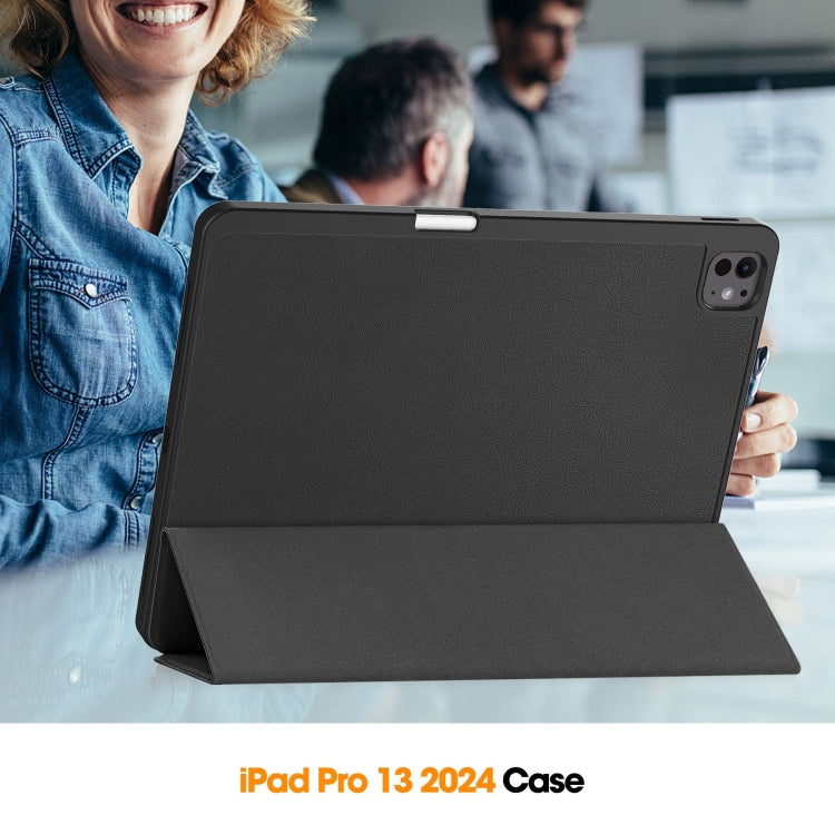 For iPad Pro 13 2024 Custer TPU Pure Color 3-Fold Holder Smart Leather Tablet Case with Pen Tray(Black) - iPad Pro 13 2024 Cases by PMC Jewellery | Online Shopping South Africa | PMC Jewellery | Buy Now Pay Later Mobicred