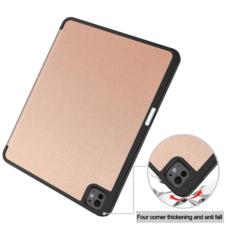 For iPad Pro 13 2024 Custer TPU Pure Color 3-Fold Holder Smart Leather Tablet Case with Pen Tray(Rose Gold) - iPad Pro 13 2024 Cases by PMC Jewellery | Online Shopping South Africa | PMC Jewellery | Buy Now Pay Later Mobicred