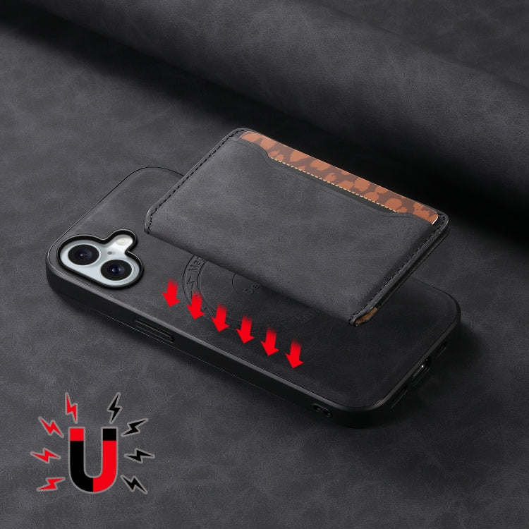 For iPhone 16 Denior D13 Retro Texture Leather MagSafe Card Bag Phone Case(Black) - free shipping - PMC TechLife - Order now!