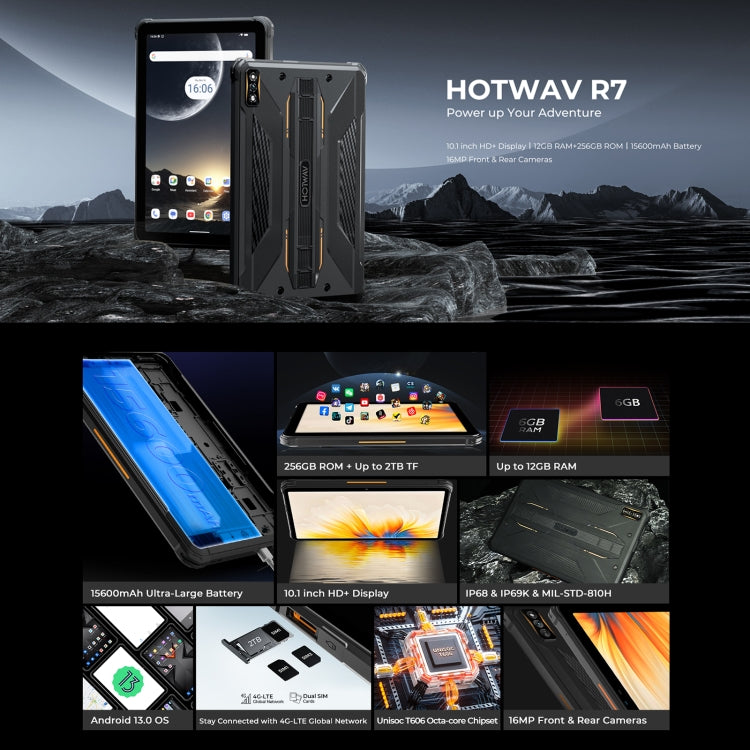 [HK Warehouse] HOTWAV Tab R7 Rugged Tablet, 6GB+256GB, 10.1 inch Android 13 Unisoc Tiger T606 Octa Core 4G Network, Global Version with Google Play(Black Orange) - Other by HOTWAV | Online Shopping South Africa | PMC Jewellery
