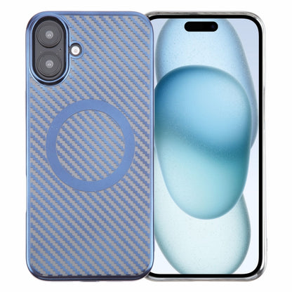 For iPhone 16 6D Plated Carbon Fiber Clear Magsafe PC Phone Case(Dream Blue) - iPhone 16 Cases by PMC Jewellery | Online Shopping South Africa | PMC Jewellery | Buy Now Pay Later Mobicred