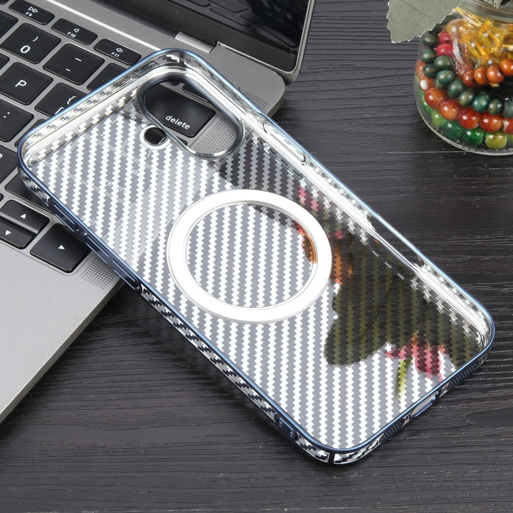 For iPhone 16 6D Plated Carbon Fiber Clear Magsafe PC Phone Case(Dream Blue) - iPhone 16 Cases by PMC Jewellery | Online Shopping South Africa | PMC Jewellery | Buy Now Pay Later Mobicred