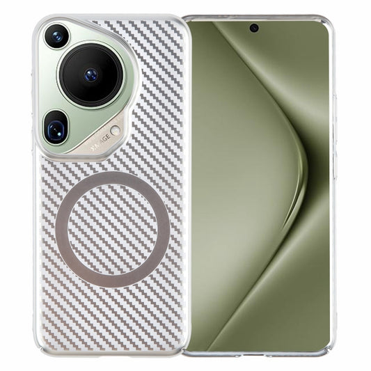 For Huawei Pura 70 Ultra 6D Plated Carbon Fiber Clear Magsafe PC Phone Case(Starlight Silver) - Huawei Cases by PMC Jewellery | Online Shopping South Africa | PMC Jewellery | Buy Now Pay Later Mobicred