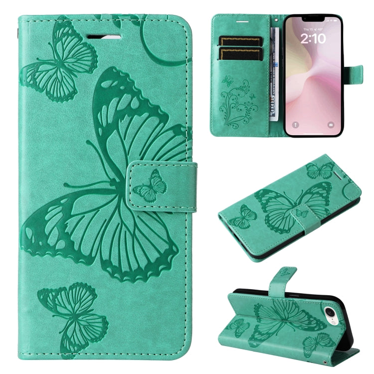 For iPhone SE 2024 3D Butterfly Embossed Pattern Flip Leather Phone Case(Green) - More iPhone Cases by PMC Jewellery | Online Shopping South Africa | PMC Jewellery | Buy Now Pay Later Mobicred