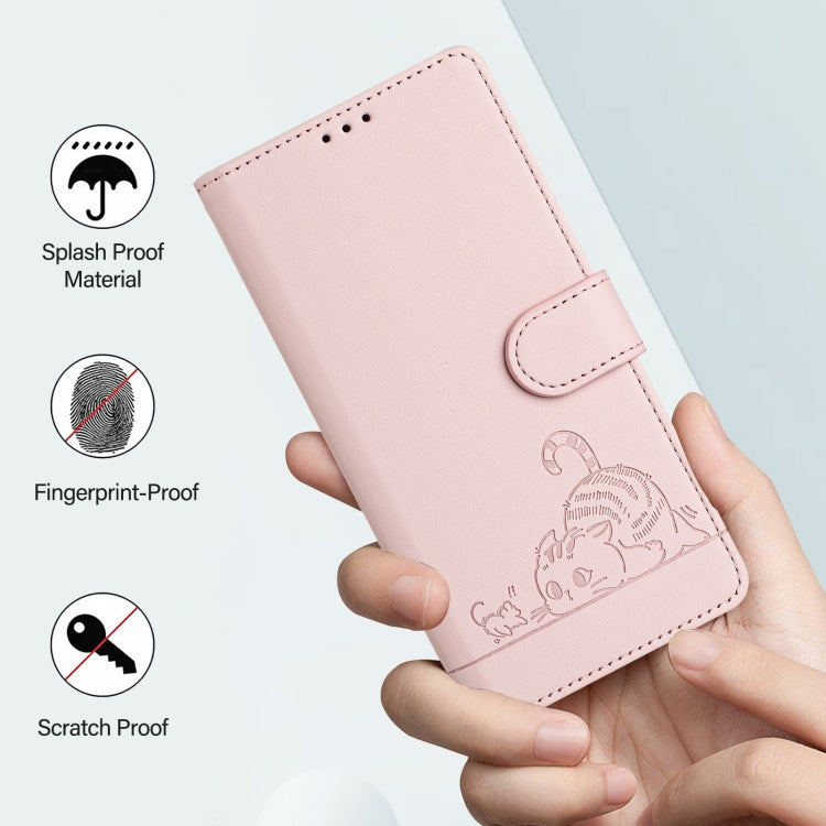 For Google Pixel 9 Pro XL Cat Rat Embossed Pattern RFID Leather Phone Case with Lanyard(Pink) - Google Cases by PMC TechLife | Online Shopping South Africa | PMC TechLife | Buy Now Pay Later Mobicred
