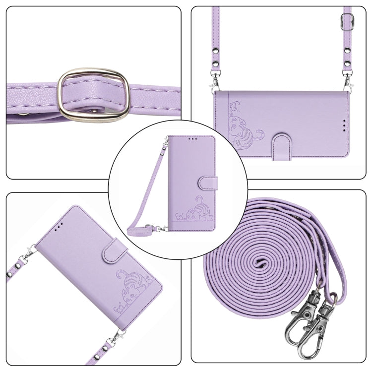 For Google Pixel 9 Pro XL Cat Rat Embossed Pattern RFID Leather Phone Case with Lanyard(Purple) - Google Cases by PMC Jewellery | Online Shopping South Africa | PMC Jewellery | Buy Now Pay Later Mobicred