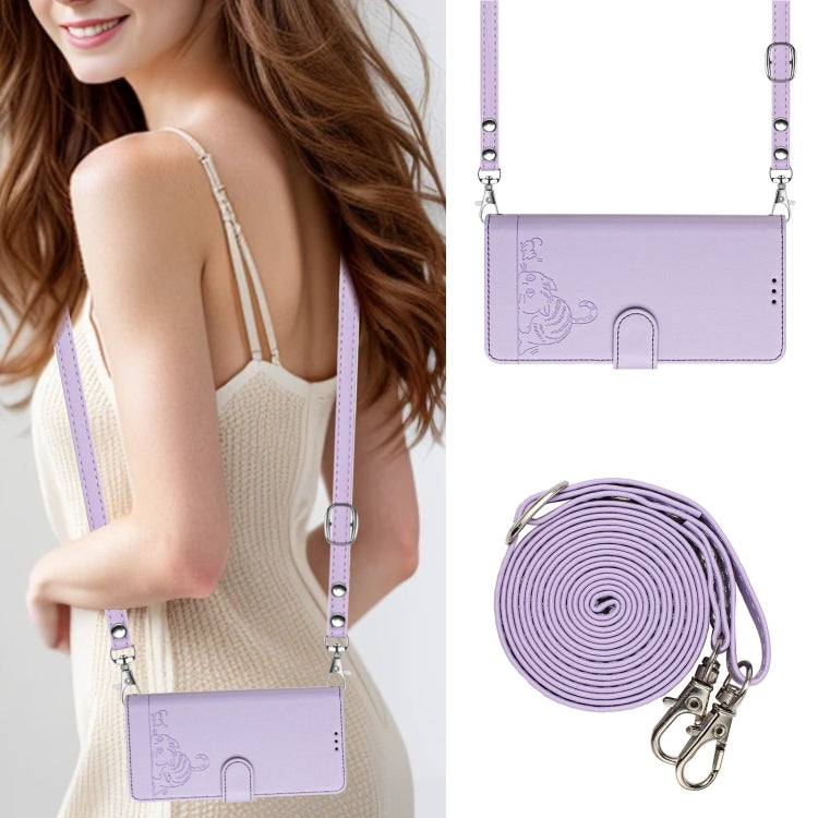 For Google Pixel 9 Pro XL Cat Rat Embossed Pattern RFID Leather Phone Case with Lanyard(Purple) - Google Cases by PMC TechLife | Online Shopping South Africa | PMC TechLife | Buy Now Pay Later Mobicred