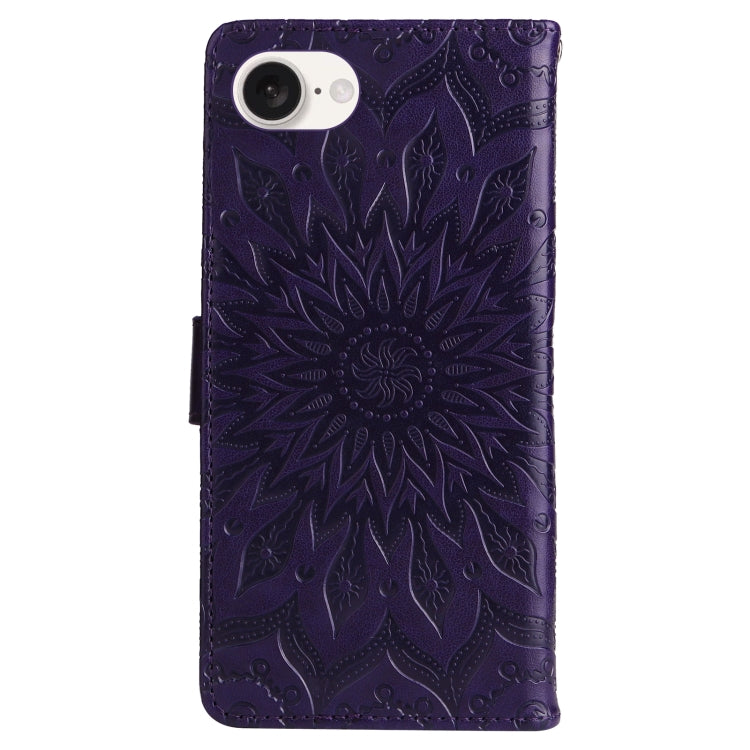 For iPhone SE 2024 Embossed Sunflower Pattern Flip Leather Phone Case(Purple) - More iPhone Cases by PMC Jewellery | Online Shopping South Africa | PMC Jewellery | Buy Now Pay Later Mobicred