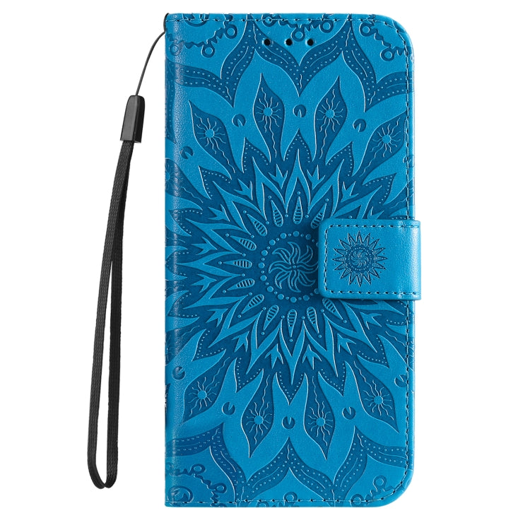 For iPhone 16 Pro Embossed Sunflower Pattern Flip Leather Phone Case(Blue) - iPhone 16 Pro Cases by PMC Jewellery | Online Shopping South Africa | PMC Jewellery | Buy Now Pay Later Mobicred