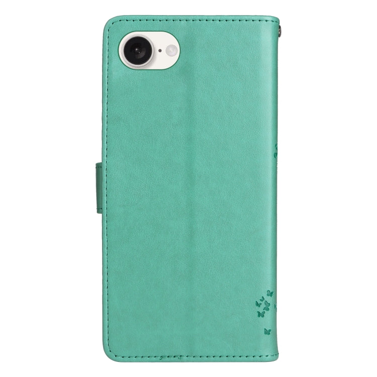 For iPhone SE 2024 Tree & Cat Embossed Pattern Flip Leather Phone Case(Green) - More iPhone Cases by PMC Jewellery | Online Shopping South Africa | PMC Jewellery | Buy Now Pay Later Mobicred