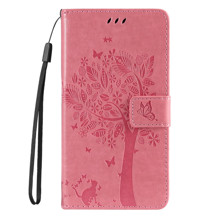 For iPhone 16 Plus Tree & Cat Embossed Pattern Flip Leather Phone Case(Pink) - iPhone 16 Plus Cases by PMC Jewellery | Online Shopping South Africa | PMC Jewellery | Buy Now Pay Later Mobicred