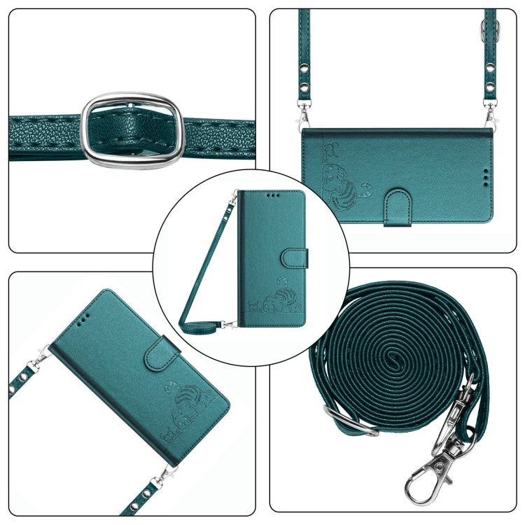 For OPPO Find X7 Cat Rat Embossed Pattern RFID Leather Phone Case with Lanyard(Peacock Green) - Find X7 Cases by PMC TechLife | Online Shopping South Africa | PMC TechLife | Buy Now Pay Later Mobicred