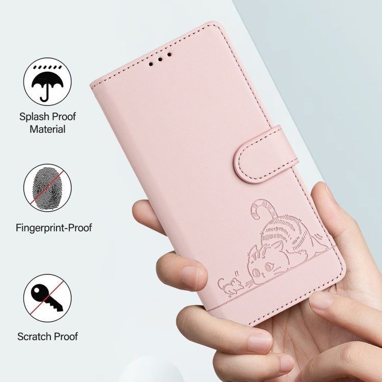 For iPhone SE 2024 Cat Rat Embossed Pattern RFID Leather Phone Case with Lanyard(Pink) - More iPhone Cases by PMC Jewellery | Online Shopping South Africa | PMC Jewellery | Buy Now Pay Later Mobicred