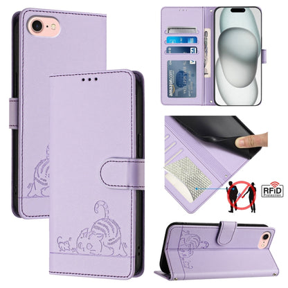 For iPhone SE 2024 Cat Rat Embossed Pattern RFID Leather Phone Case with Lanyard(Purple) - More iPhone Cases by PMC Jewellery | Online Shopping South Africa | PMC Jewellery | Buy Now Pay Later Mobicred