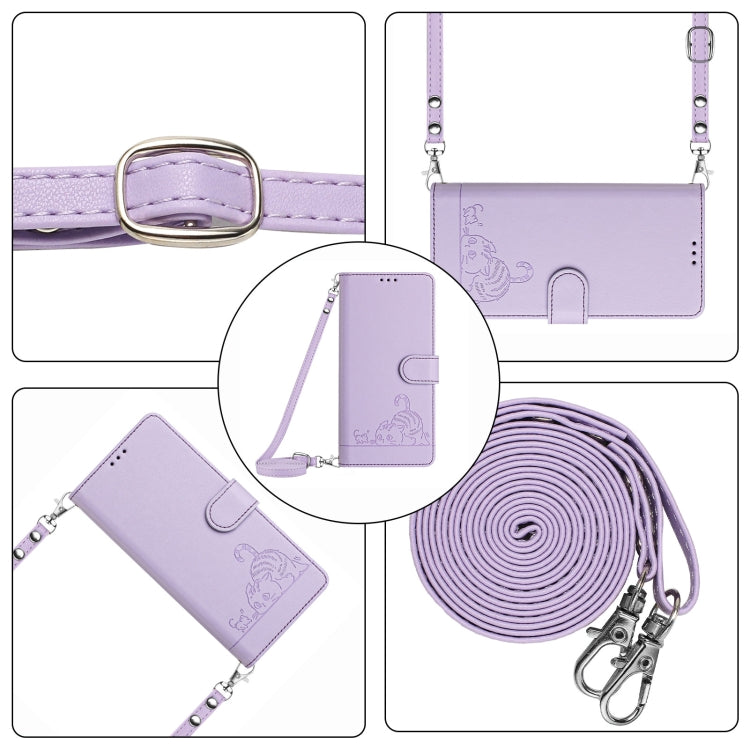 For iPhone SE 2024 Cat Rat Embossed Pattern RFID Leather Phone Case with Lanyard(Purple) - More iPhone Cases by PMC Jewellery | Online Shopping South Africa | PMC Jewellery | Buy Now Pay Later Mobicred