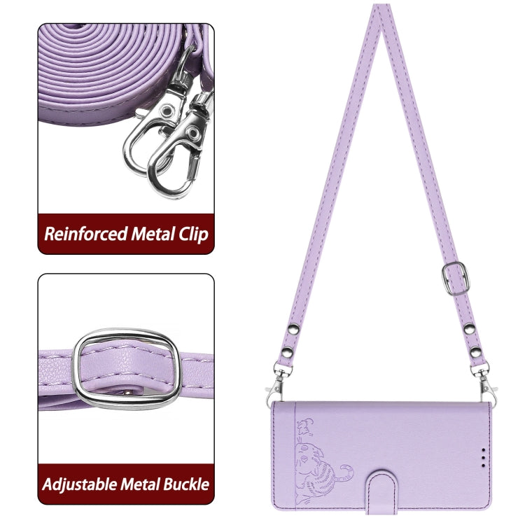 For iPhone SE 2024 Cat Rat Embossed Pattern RFID Leather Phone Case with Lanyard(Purple) - More iPhone Cases by PMC Jewellery | Online Shopping South Africa | PMC Jewellery | Buy Now Pay Later Mobicred