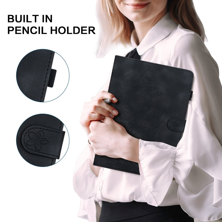 For Amazon Fire Max 11 Lily Embossed Leather Tablet Case(Black) - Amazon by PMC TechLife | Online Shopping South Africa | PMC TechLife | Buy Now Pay Later Mobicred