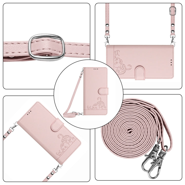 For Huawei Pura 70 Cat Rat Embossed Pattern RFID Leather Phone Case with Lanyard(Pink) - Huawei Cases by PMC Jewellery | Online Shopping South Africa | PMC Jewellery | Buy Now Pay Later Mobicred