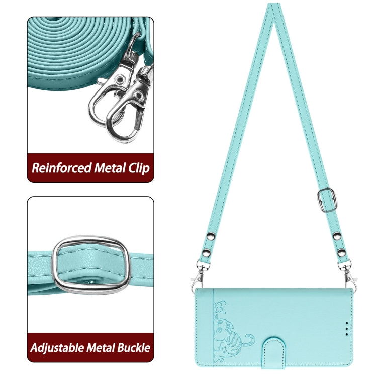 For Huawei Pura 70 Pro Cat Rat Embossed Pattern RFID Leather Phone Case with Lanyard(Mint Green) - Huawei Cases by PMC Jewellery | Online Shopping South Africa | PMC Jewellery | Buy Now Pay Later Mobicred