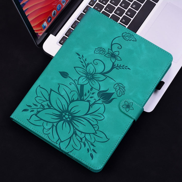 For Amazon Fire HD10 / HD10 Plus 2021 Lily Embossed Leather Smart Tablet Case(Green) - Amazon by PMC TechLife | Online Shopping South Africa | PMC TechLife | Buy Now Pay Later Mobicred