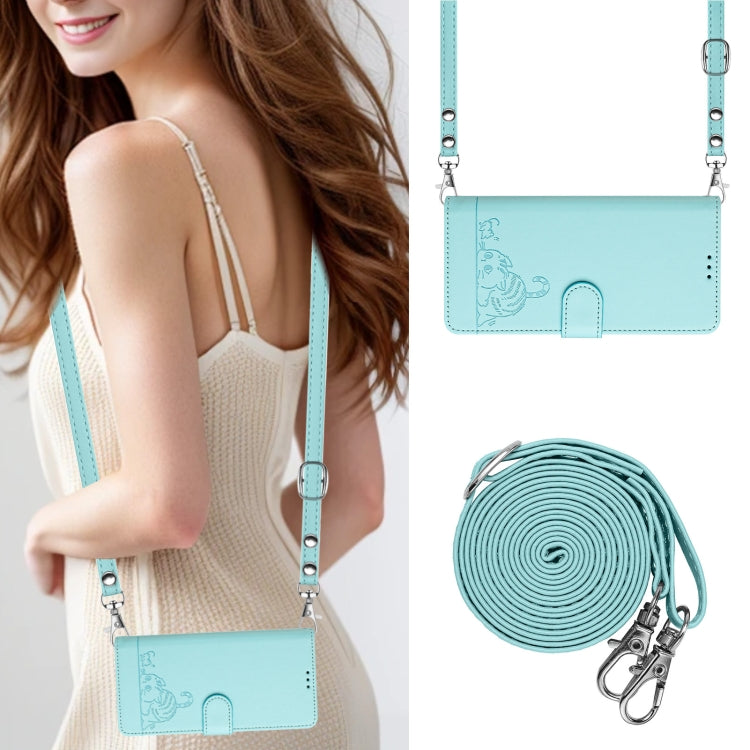 For vivo Y38 5G Cat Rat Embossed Pattern RFID Leather Phone Case with Lanyard(Mint Green) - vivo Cases by PMC Jewellery | Online Shopping South Africa | PMC Jewellery | Buy Now Pay Later Mobicred