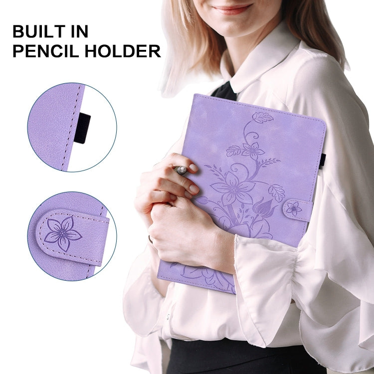 For Lenovo Tab P12 12.7 Lily Embossed Leather Tablet Case(Purple) - Lenovo by PMC TechLife | Online Shopping South Africa | PMC TechLife | Buy Now Pay Later Mobicred