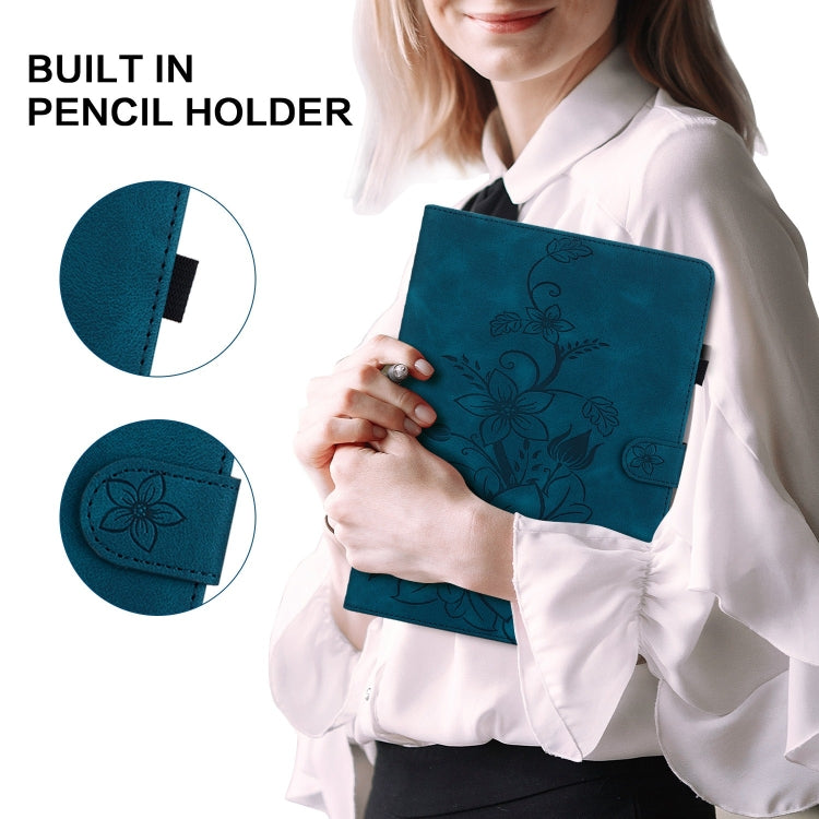 For Lenovo Tab P12 12.7 Lily Embossed Leather Tablet Case(Dark Blue) - Lenovo by PMC TechLife | Online Shopping South Africa | PMC TechLife | Buy Now Pay Later Mobicred