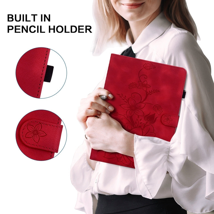 For Lenovo Tab M10 X605 /M10 HD X505 Lily Embossed Leather Tablet Case(Red) - Lenovo by PMC TechLife | Online Shopping South Africa | PMC TechLife | Buy Now Pay Later Mobicred