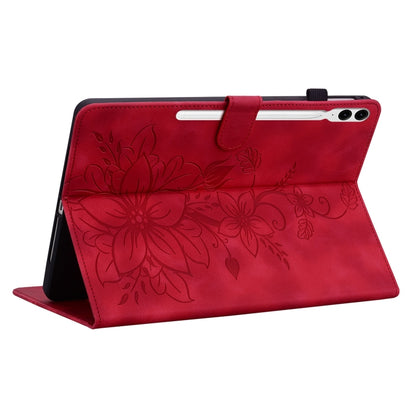 For Samsung Galaxy Tab S9+ / S9 FE+ Lily Embossed Leather Tablet Case(Red) - Galaxy Tab S9+ Cases by PMC Jewellery | Online Shopping South Africa | PMC Jewellery | Buy Now Pay Later Mobicred