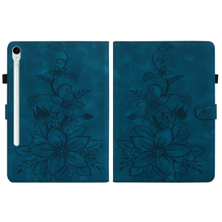 For Samsung Galaxy Tab S9 / S9 FE Lily Embossed Leather Tablet Case(Dark Blue) - free shipping - PMC Jewellery - Order now!