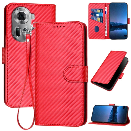 For OPPO Reno11 Global YX0070 Carbon Fiber Buckle Leather Phone Case with Lanyard(Red) - Reno11 Cases by PMC Jewellery | Online Shopping South Africa | PMC Jewellery | Buy Now Pay Later Mobicred