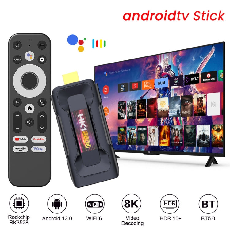 HK1 RBOX D8 RK3528 Android 13.0 Quad Core 8K HD Wifi6 Bluetooth TV Stick, RAM:4GB+32GB(US Plug) - Android TV Sticks by PMC Jewellery | Online Shopping South Africa | PMC Jewellery | Buy Now Pay Later Mobicred