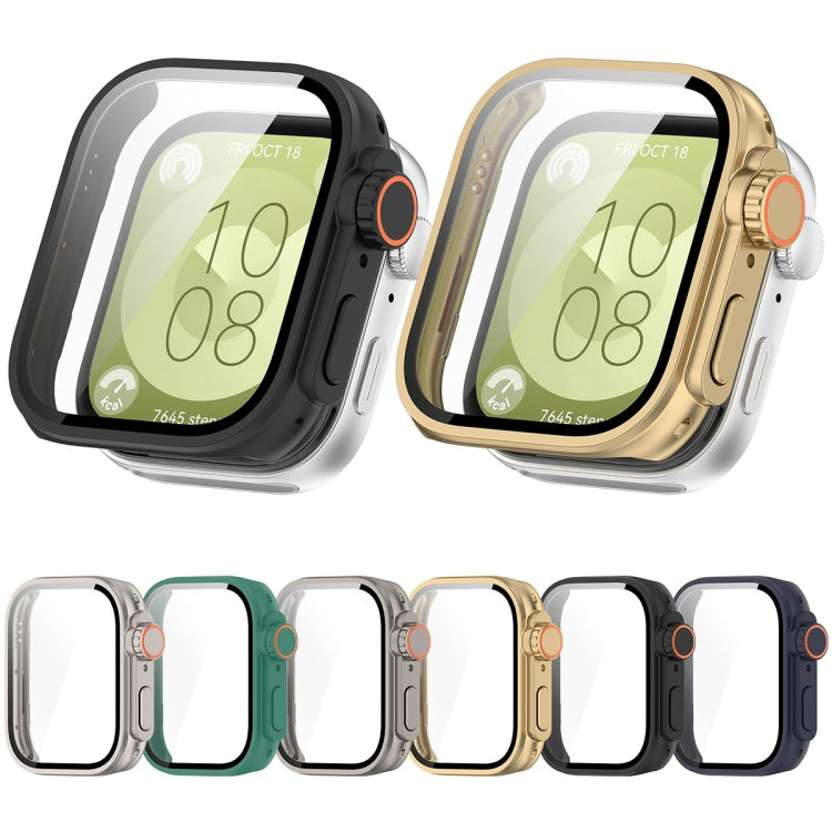 For Huawei Watch Fit3 PC + Tempered Glass Film Full Coverage Watch Protective Case(Green) - Watch Cases by PMC TechLife | Online Shopping South Africa | PMC TechLife | Buy Now Pay Later Mobicred
