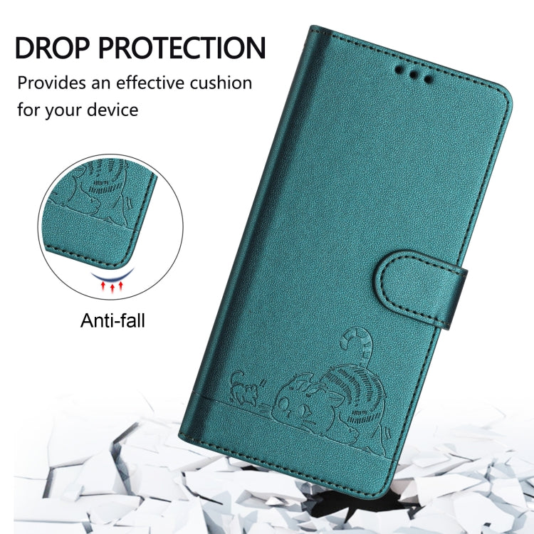 For Tecno Spark GO 2024 Cat Rat Embossed Pattern RFID Leather Phone Case with Lanyard(Peacock Green) - Tecno Cases by PMC Jewellery | Online Shopping South Africa | PMC Jewellery | Buy Now Pay Later Mobicred