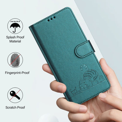 For Tecno Spark GO 2024 Cat Rat Embossed Pattern RFID Leather Phone Case with Lanyard(Peacock Green) - Tecno Cases by PMC Jewellery | Online Shopping South Africa | PMC Jewellery | Buy Now Pay Later Mobicred