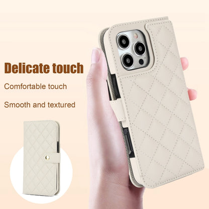 For iPhone 16 Pro Crossbody Multifunction Rhombic Leather Phone Case(White) - More iPhone Cases by PMC Jewellery | Online Shopping South Africa | PMC Jewellery | Buy Now Pay Later Mobicred