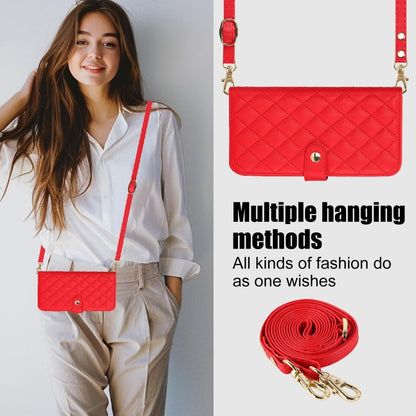 For iPhone 16 Pro Crossbody Multifunction Rhombic Leather Phone Case(Red) - More iPhone Cases by PMC Jewellery | Online Shopping South Africa | PMC Jewellery | Buy Now Pay Later Mobicred