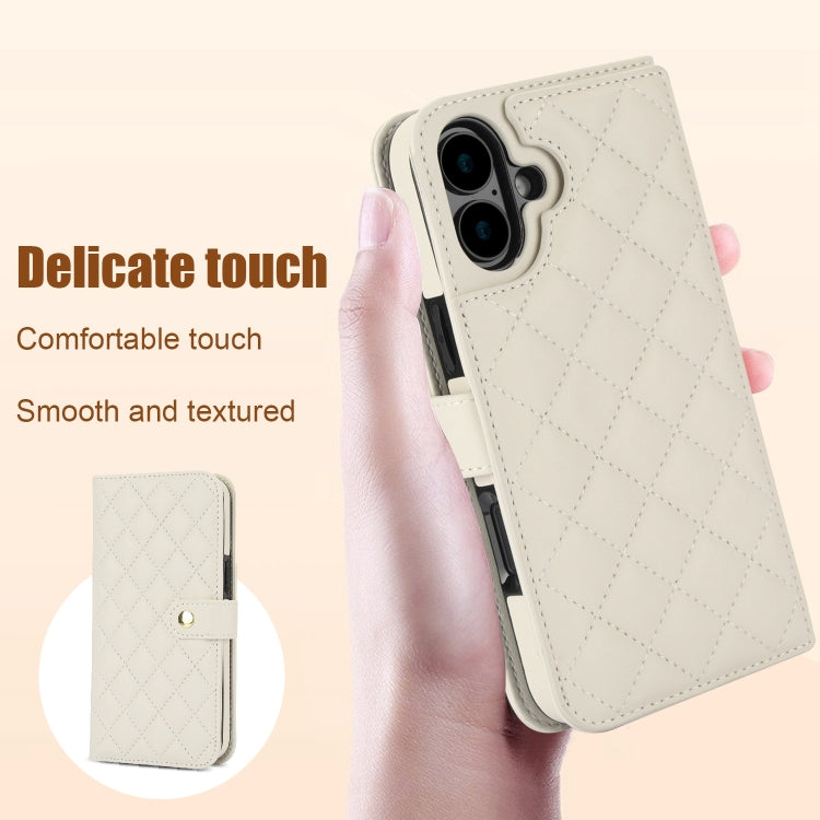 For iPhone 16 Plus Crossbody Multifunction Rhombic Leather Phone Case(White) - iPhone 16 Plus Cases by PMC Jewellery | Online Shopping South Africa | PMC Jewellery | Buy Now Pay Later Mobicred