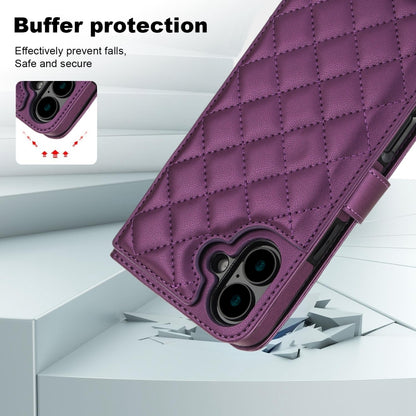 For iPhone 16 Crossbody Multifunction Rhombic Leather Phone Case(Dark Purple) - iPhone 16 Cases by PMC Jewellery | Online Shopping South Africa | PMC Jewellery | Buy Now Pay Later Mobicred