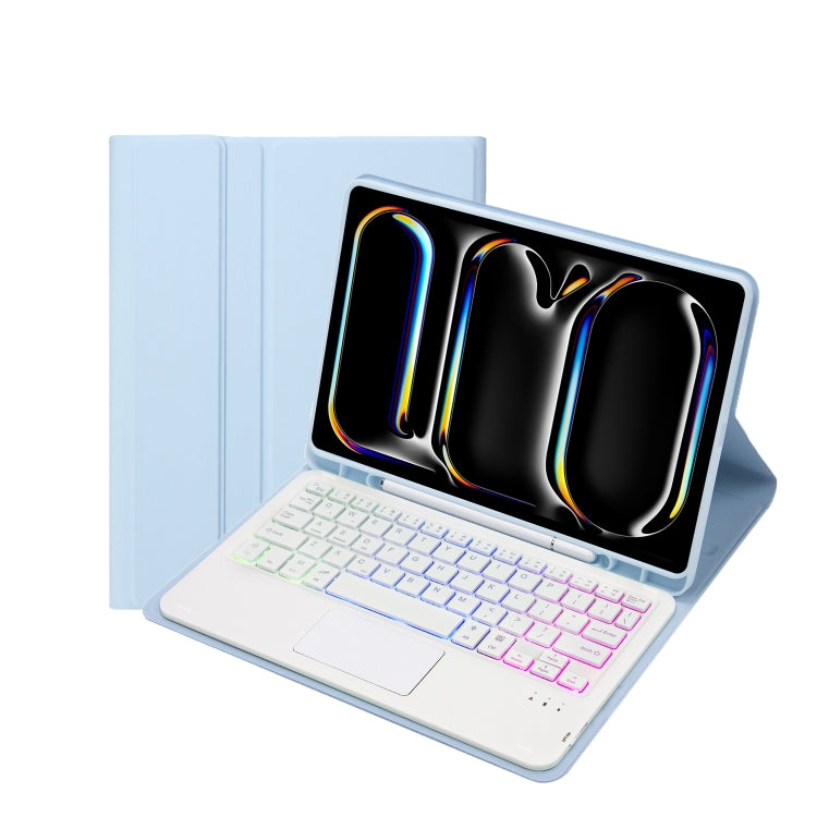 For iPad Pro 11 2024 A13B-AS Lambskin Texture Backlight Bluetooth Touch Keyboard Leather Tablet Case with Pen Slot(Light Blue) - For iPad Pro by PMC TechLife | Online Shopping South Africa | PMC TechLife | Buy Now Pay Later Mobicred