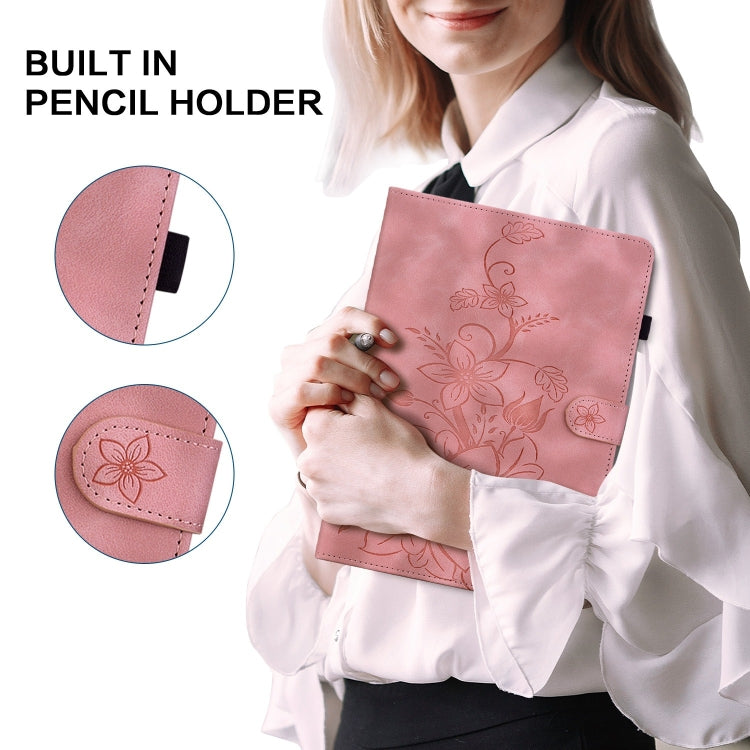 For Nokia T21 Lily Embossed Leather Tablet Case(Pink) - Nokia by PMC TechLife | Online Shopping South Africa | PMC TechLife | Buy Now Pay Later Mobicred