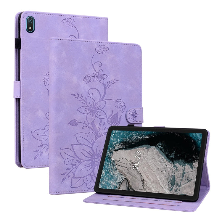 For Nokia T20 10.4 2021 Lily Embossed Leather Tablet Case(Purple) - Nokia by PMC TechLife | Online Shopping South Africa | PMC TechLife | Buy Now Pay Later Mobicred