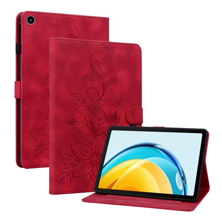 For Huawei MatePad SE 10.4 Lily Embossed Leather Tablet Case(Red) - Huawei by PMC TechLife | Online Shopping South Africa | PMC TechLife | Buy Now Pay Later Mobicred