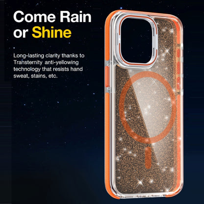 For iPhone 16 Pro Max Two-color Glitter Powder Lens Holder Magsafe Phone Case(Orange) - iPhone 16 Pro Max Cases by PMC Jewellery | Online Shopping South Africa | PMC Jewellery | Buy Now Pay Later Mobicred