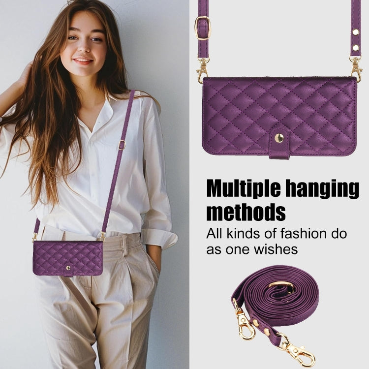For Google Pixel 6a Crossbody Multifunction Rhombic Leather Phone Case(Dark Purple) - Google Cases by PMC TechLife | Online Shopping South Africa | PMC TechLife | Buy Now Pay Later Mobicred